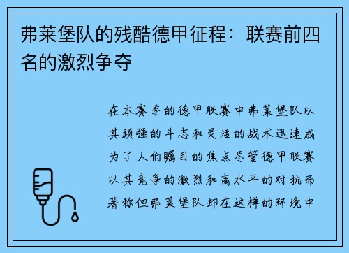 弗莱堡队的残酷德甲征程：联赛前四名的激烈争夺