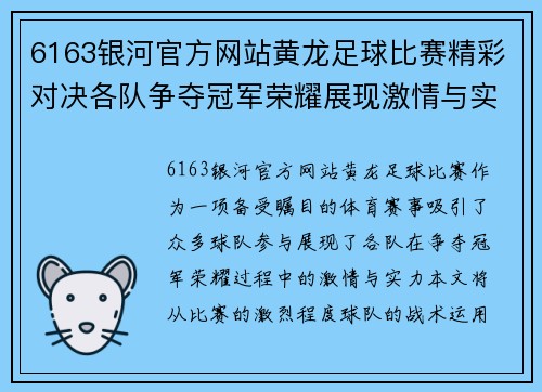 6163银河官方网站黄龙足球比赛精彩对决各队争夺冠军荣耀展现激情与实力